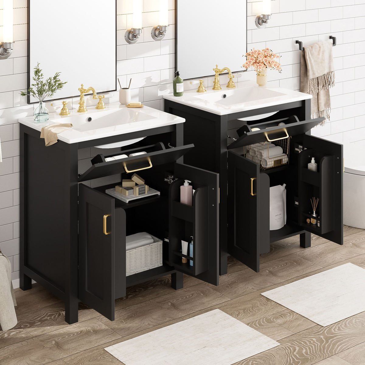 Modern Bathroom Vanity With Ceramic Sink, Soft-Close Doors, Flip Drawer, U-Shaped Shelves, Elegant Storage Solution