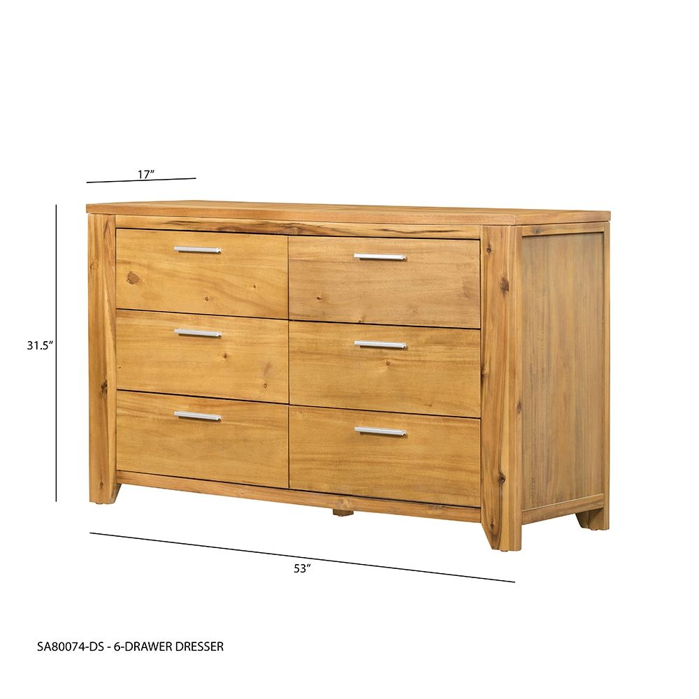6 Drawer Dresser - Natural Wood / Brown