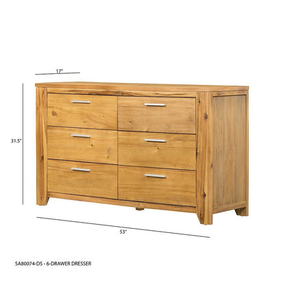 6 Drawer Dresser - Natural Wood / Brown