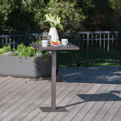 Outdoor Square Rattan Bar Table With Iron Frame - Multi Brown