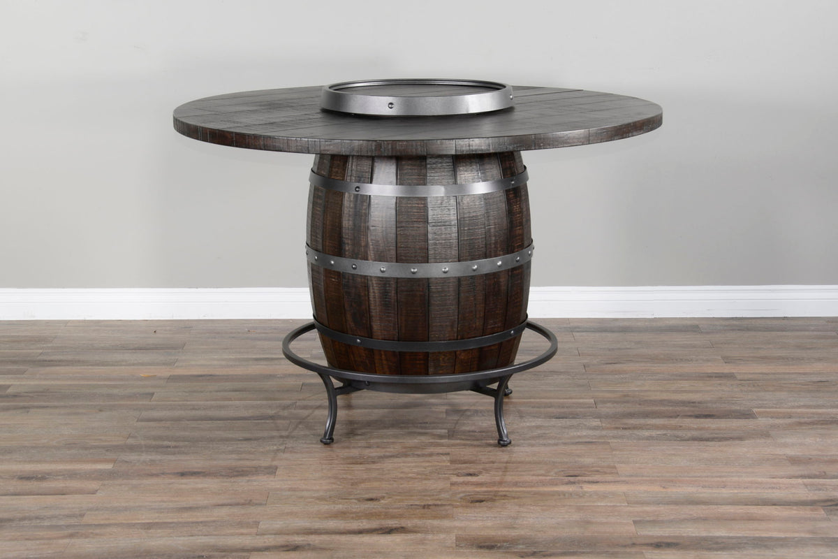 Homestead - Round Pub Table With Wine Barrel Base - Tobacco Leaf