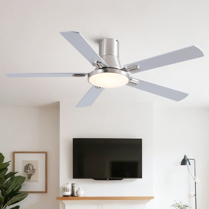 Flush Mount Ceiling Fans With LED Light And Remote Control, 5 Blades