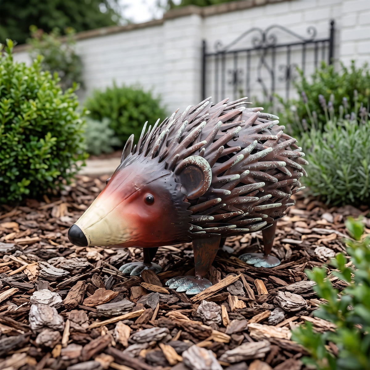 Wrought Hedgehog Garden Statue, Weatherproof Outdoor Lawn Decor - Brown