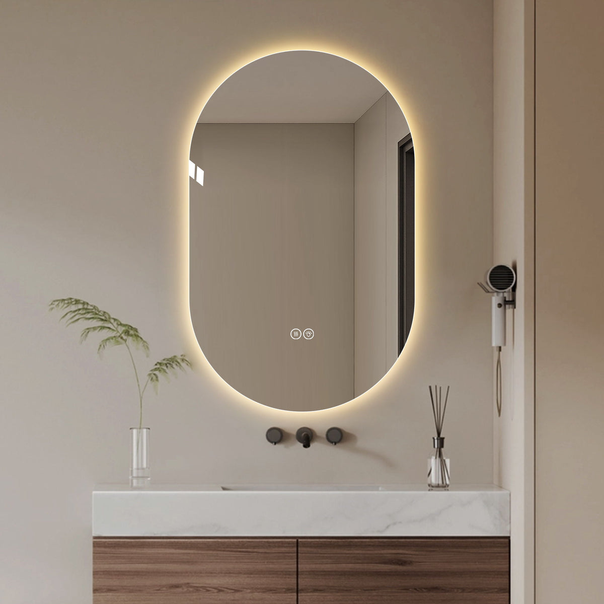 Smart Wall Mounted LED Touch Screen Mirror With Anti-Fog Function And Adjustable Lighting