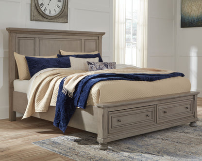 Lettner - 6 Pc. - Dresser, Mirror, Chest, Queen Panel Storage Bedd, 2 Nightstands - Light Gray