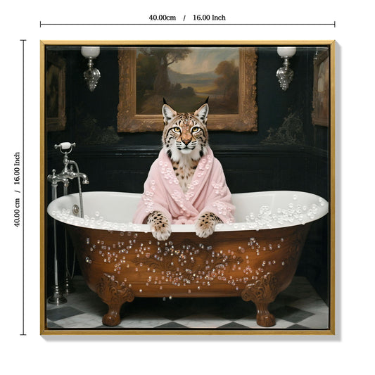 Tiger In Bathtub Wall Art Print Poster, Bathroom Decor Posters Prints For Restroom - Pink / White
