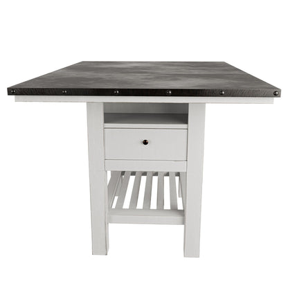 Counter Height Dining Table With 2 Leaves, Under Table Storage - Antique White / Gray