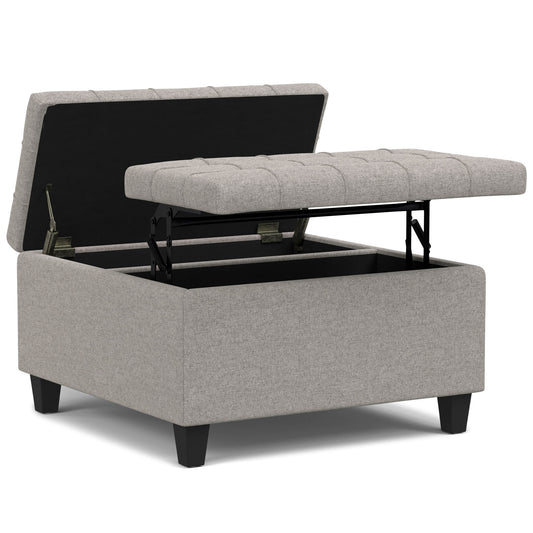 Harrison - Multifunctional Small Square Coffee Table Storage Ottoman - Gray
