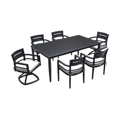 Outdoor Modern Dining Set, Chairs Sunbrella Cushioned And Dining Table With Umbrella Hole