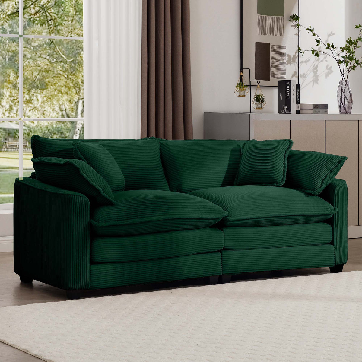 Modern 2 Seater With 4 Pillows, Upholstered Deep Seating Loveseat