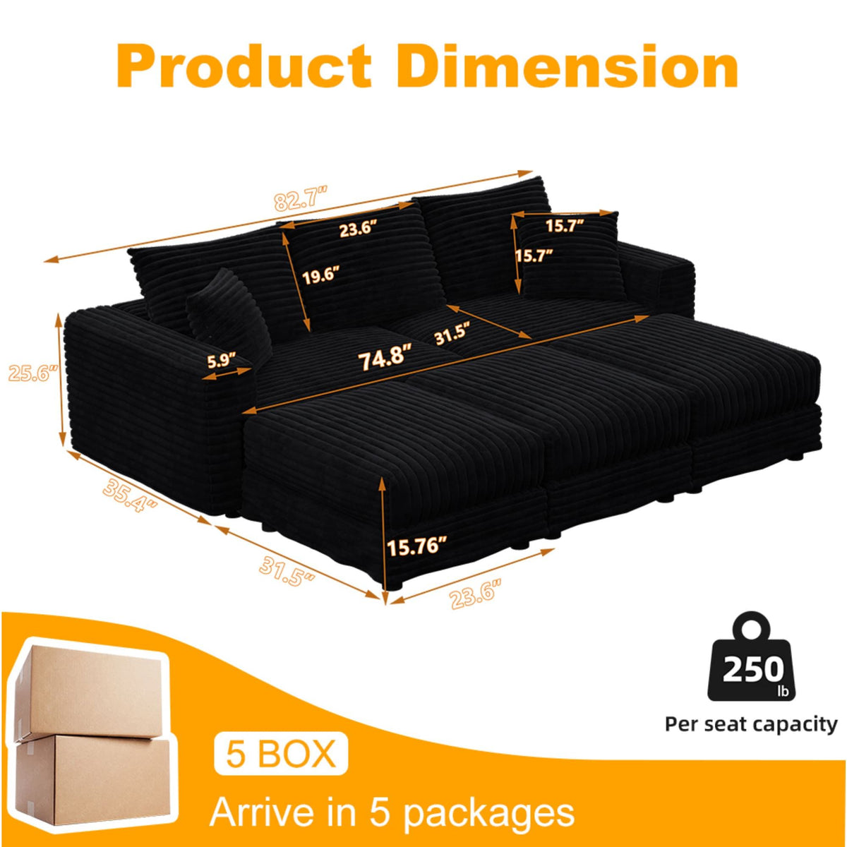 Deep Seat Convertible Sofa With Soft Pillows And Ottomans