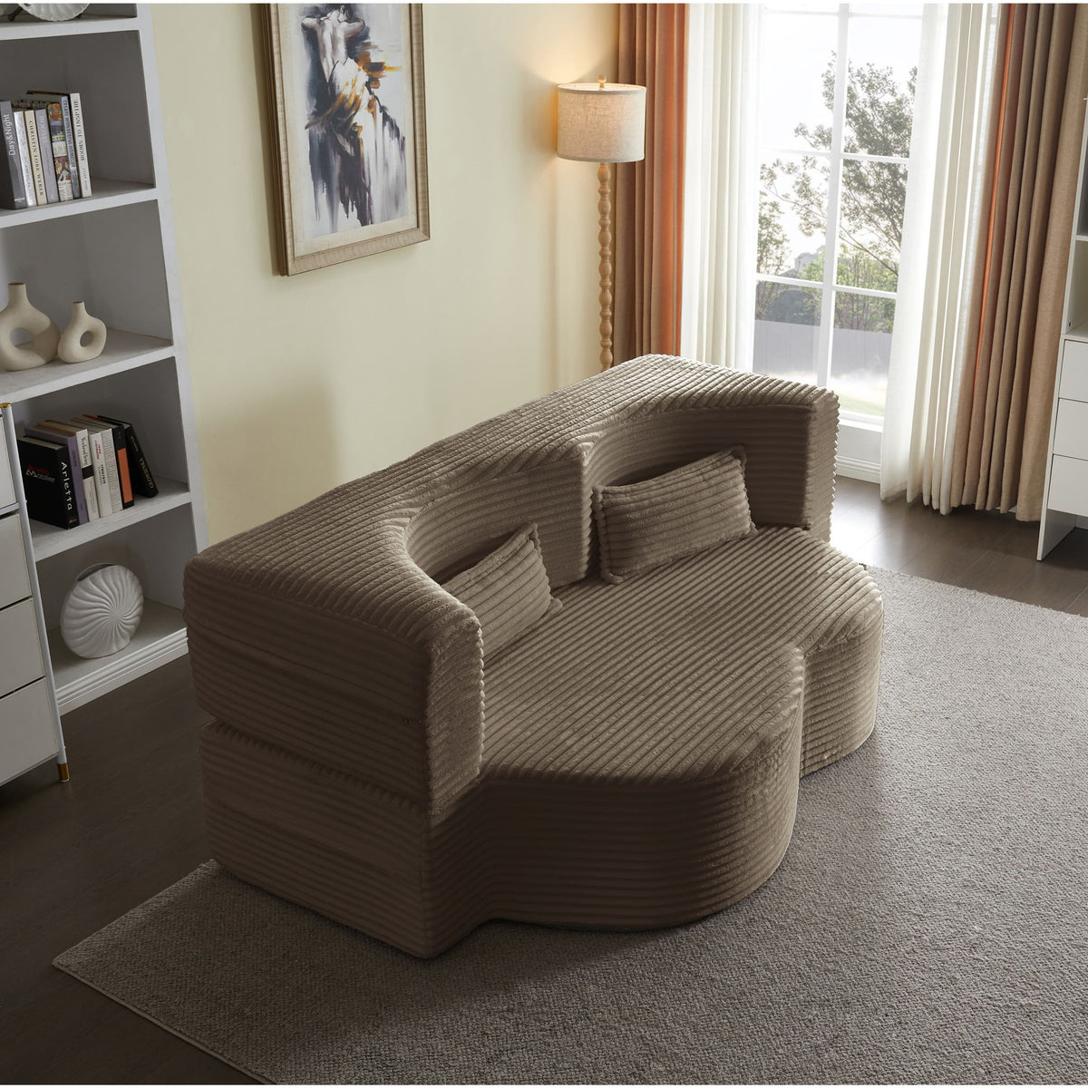 Floor Convertible Sleeper Sofa Bed With 2 Pillows