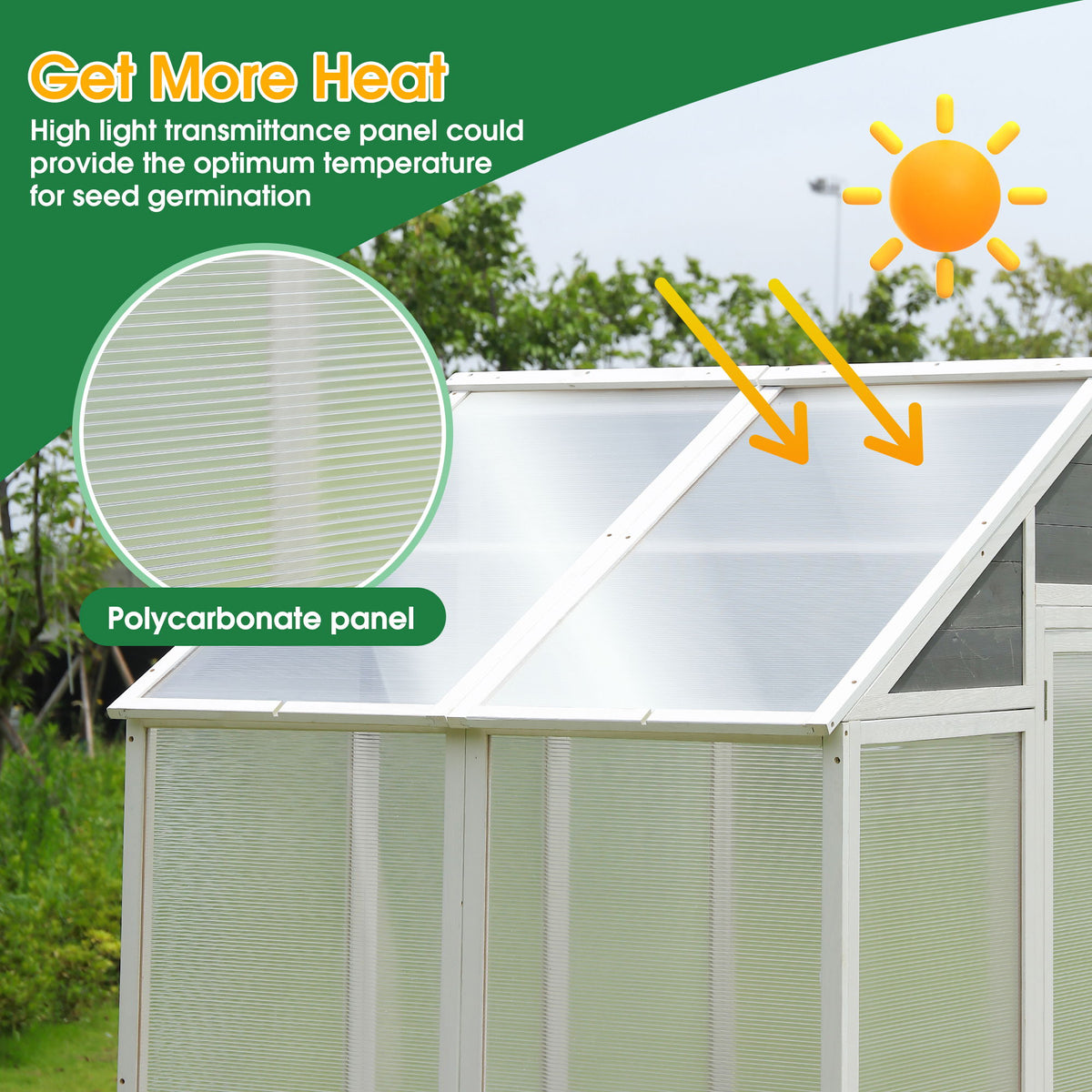 Greenhouse, Wooden Greenhouse Polycarbonate Garden Shed For Plants, Walk-In Outdoor Plant Gardening Greenhouse For Patio Backyard Lawn, Grow House With Front Entry Door - White / Gray
