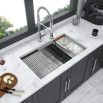 Premium Single Bowl Undermount Workstation Kitchen Sink With Accessories, Finish, 16 Gauge Stainless Steel - Brushed Nickel