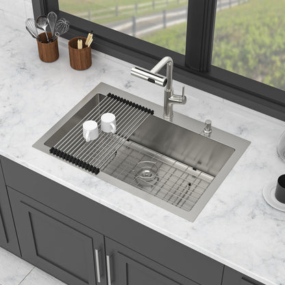 Drop-In Kitchen Sink With Pull-Out Faucet And Soap Dispenser
