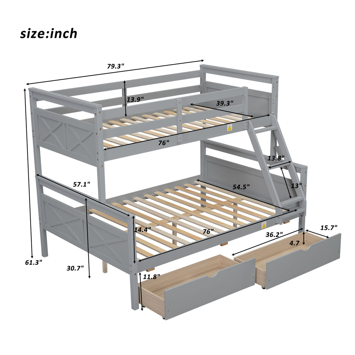 Bunk Bed With Ladder And Safety Guardrail