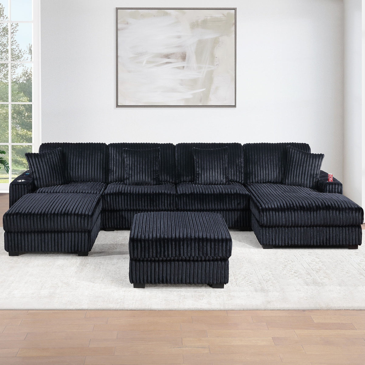 Contemporary Style Modular Sectional Sofa Set With USB, Cup Holder