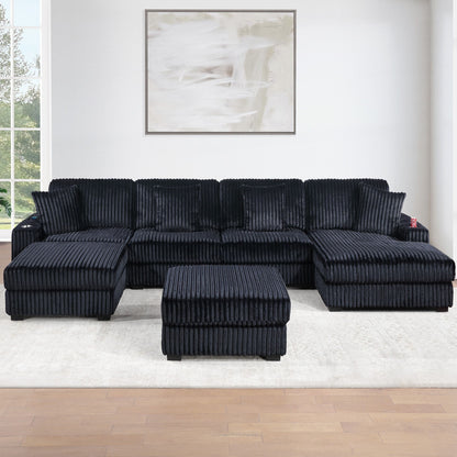 Contemporary Style Modular Sectional Sofa Set With USB, Cup Holder