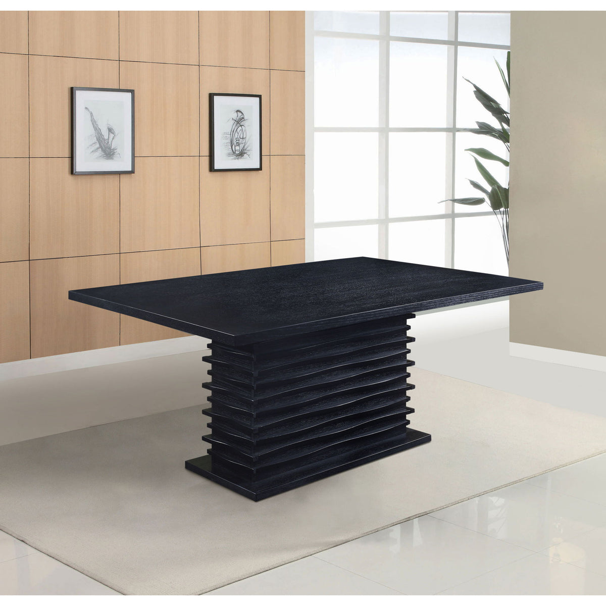 Monette - Rectangle Dining Table With Layered Pedestal Base - Black