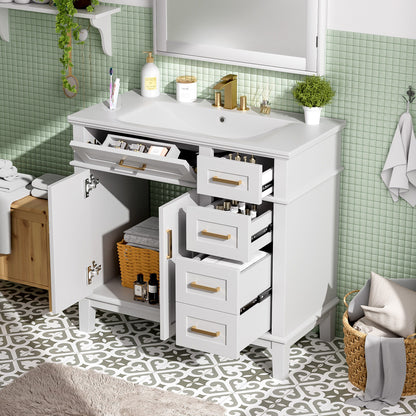Bathroom Vanity With Sink, Soft Close Doors, 4 Storage Drawers