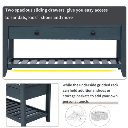 Multipurpose Entryway Shoe Rack With Cushioned Seat And Drawers