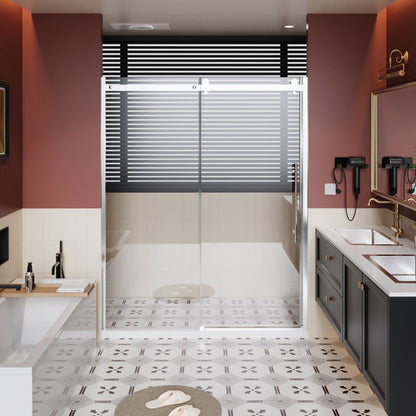 Frameless Shower Door Single Sliding, Adjustable Zinc Roller Rail - Chrome