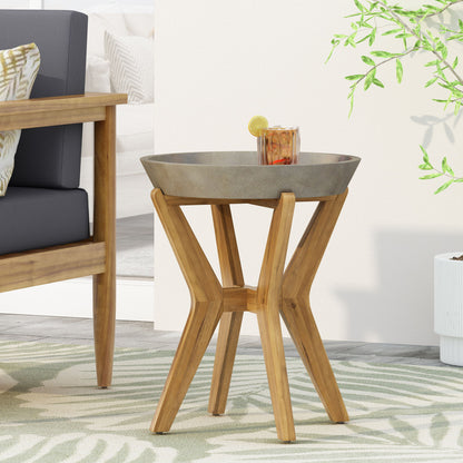 Yukon - Contemporary Side Table With Lightweight Concrete Top And Acacia Wood Frame - Gray