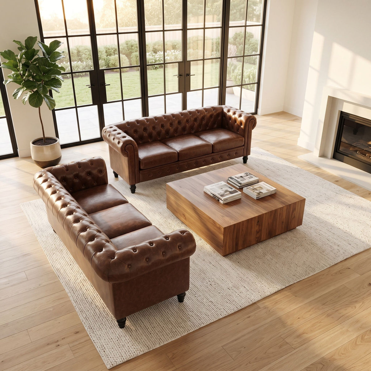 2 Piece Sofa Set With Rolled Armrests