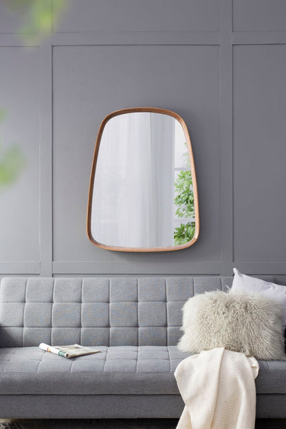 Irrgeular Mirror With Wood Frame, Wall Mirror For Living Room Bathroom Entryway - Brown