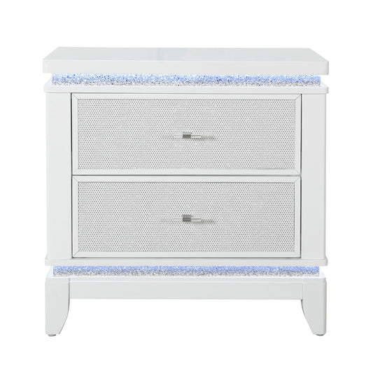 Adalid - Nightstand With Glittered Drawer Front And LED Lighting - White