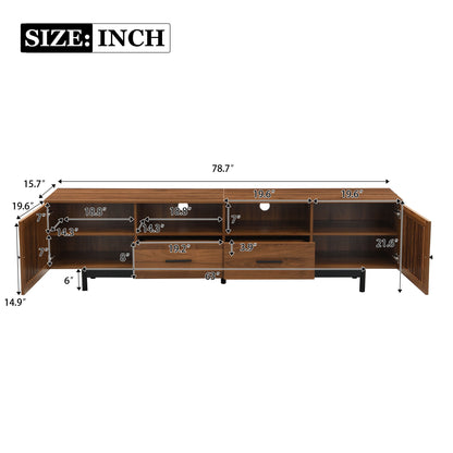 TV Stand, Media Console With 2 Drawers, Soft Closing Slatted Doors, Living Room Entertainment Center - Walnut