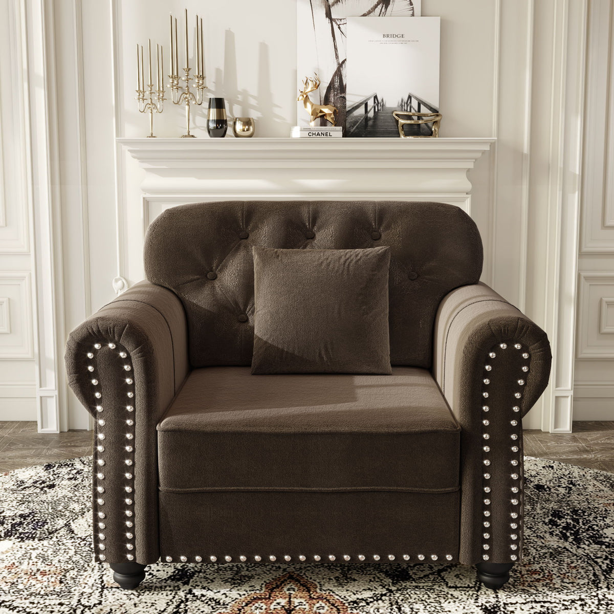 Upholstered Sofa With Nailhead Trim And Rolled Armrests