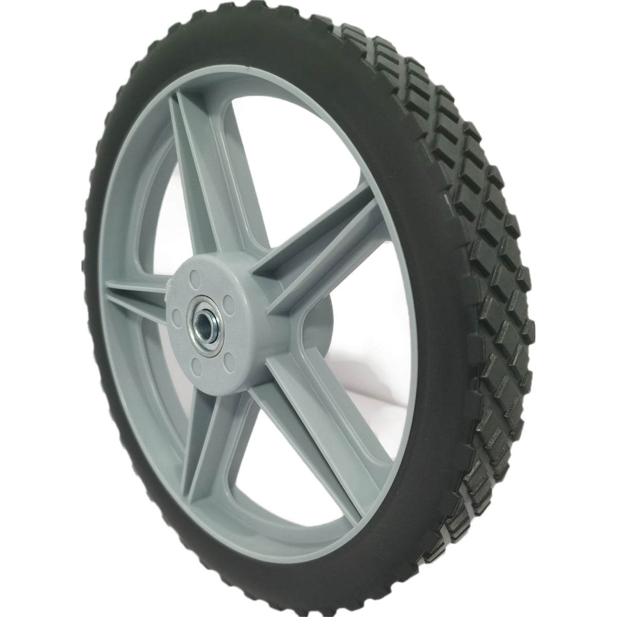 Universal 12" Spoked Plastic Wheel And Tire For Lawn Mowers & Trolley Carts, 10 Pack - Black