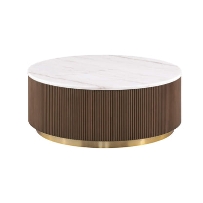 3 Piece Table Set Round Cocktail Table And 2 Round End Tables - Brown / Gold / White