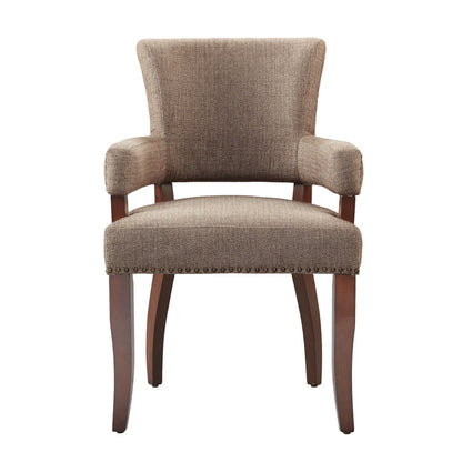 Elegant Arm Dining Chair With Brass Nail Head Detailing