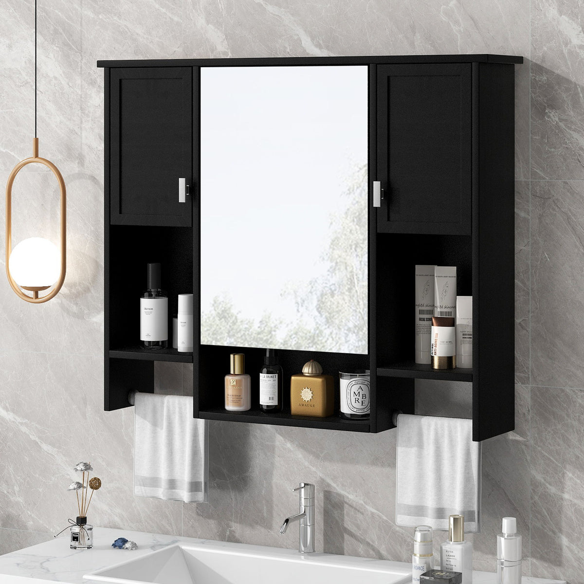 Wall Mounted Bathroom Storage Cabinet With Mirror, Medicine Cabinet With Towel Bar