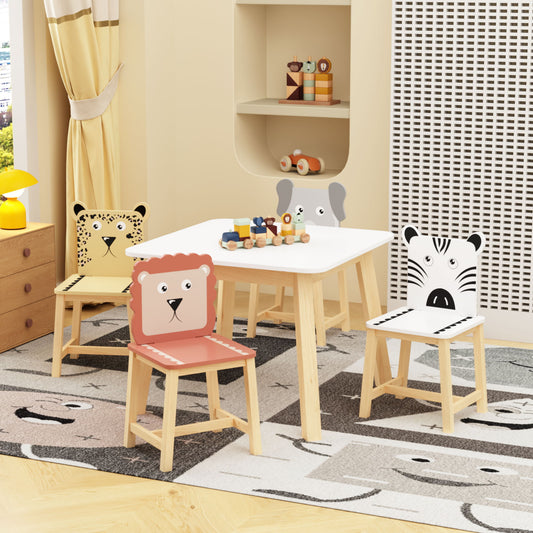 Kids Table And Chair Set With Cartoon Animals Design - White