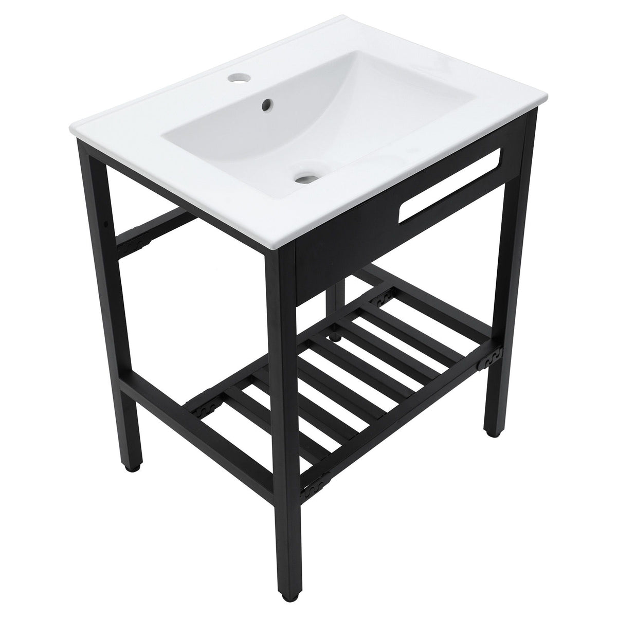 Console Sink With Legs, 24" X 18", Durable Porcela With Frame - White / Black