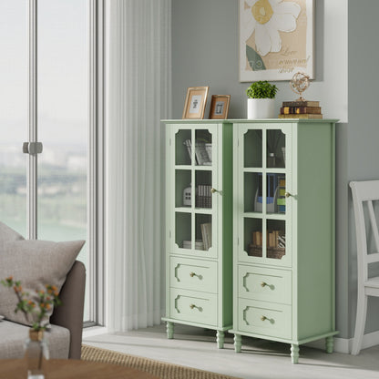Buffet Cabinet With Doors And Double Drawer, Storage Sideboard Cupboard For Dining Room - Mint Green