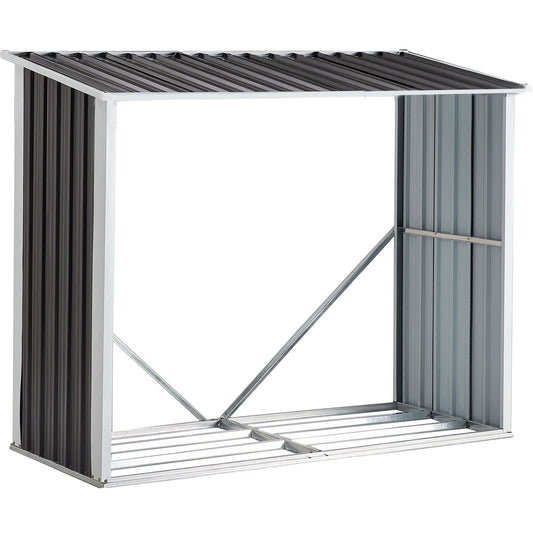 Log Storage Shed, Log Holder With Roof, Log Storage Shed, Firewood Rack For Backyard Garden Patio Porch, Anthracite Galvanized Steel - Dark Gray