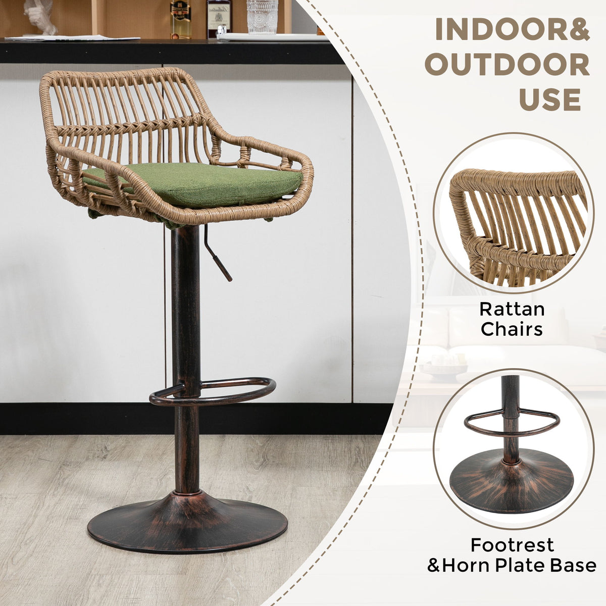 Modern Swivel Bar Stools Adjustable Counter Chairs With Footrest (Set of 2)