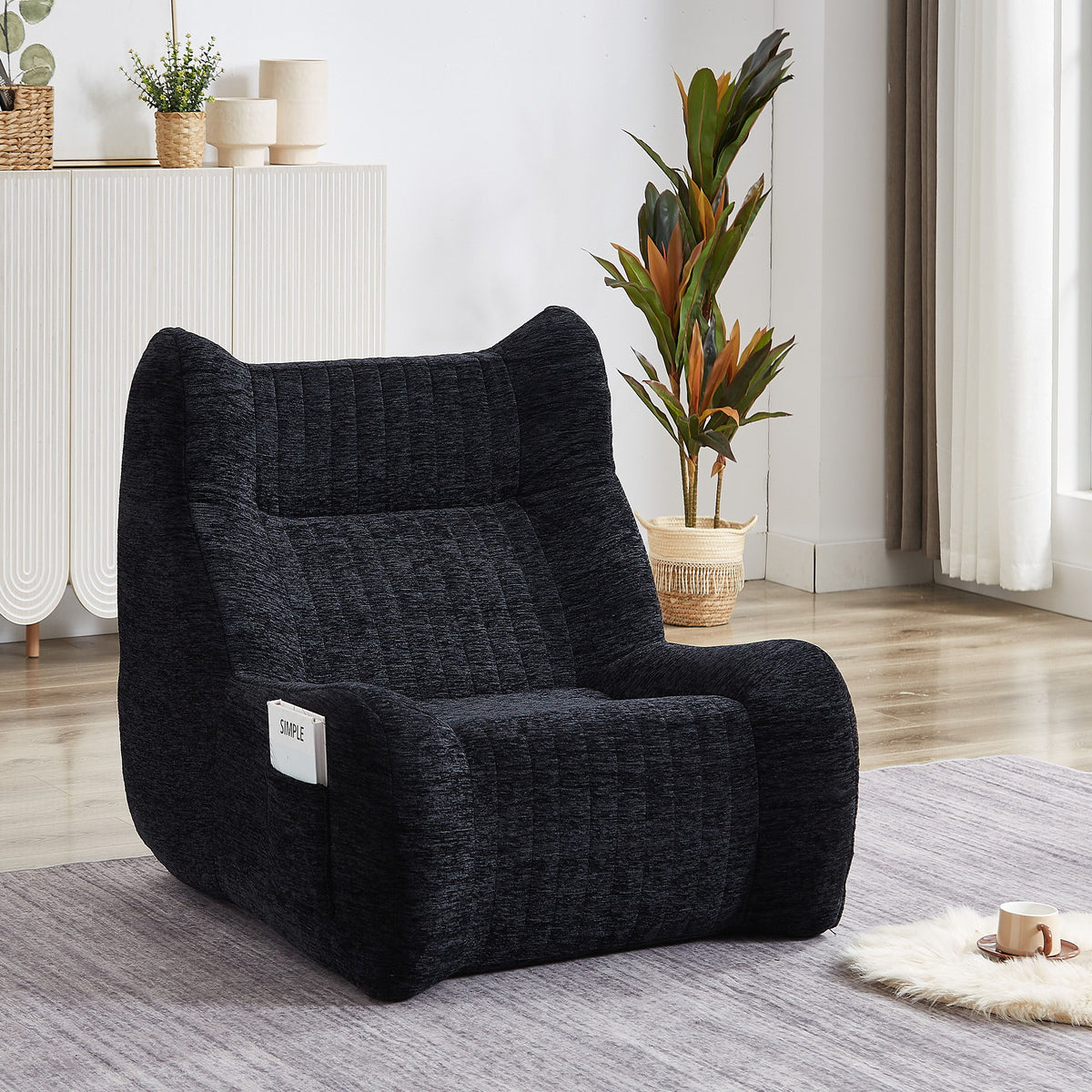 Bean Bag Chair With Armrests Oversized Comfy Beanbag Lounge Lazy Floor Sofa Accent Chair For Living Room - Black
