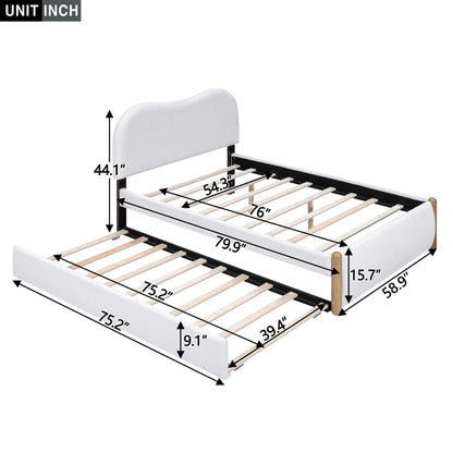Upholstered Platform Bed With Wood Supporting Feet And Trundle