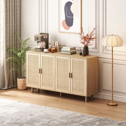 Elegant And Functional Rattan Decorative Storage Cabinet With 4 Doors