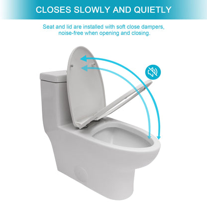 Modern Ceramic 1 Piece Toilet With Dual Flush And Soft Closing Seat - White