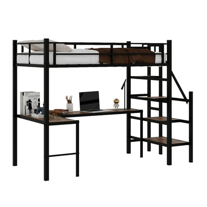 Loft Bed With L-Shaped Desk, Large Storage Space