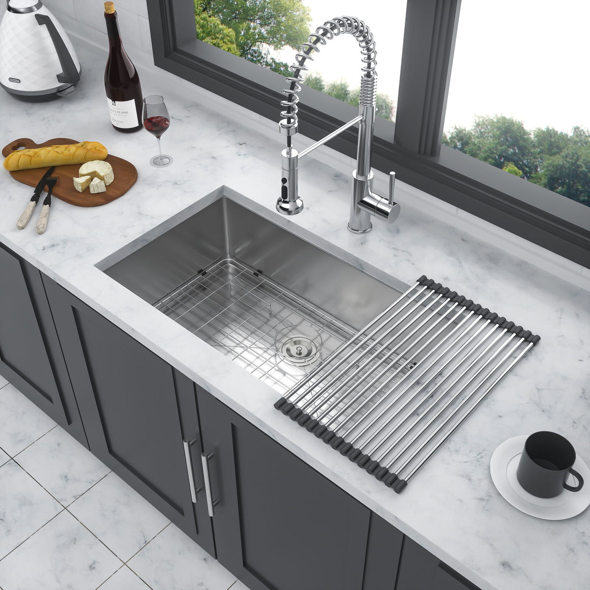 Modern Undermount Stainless Steel Kitchen Sink 16 Gauge, Deep Single Bowl