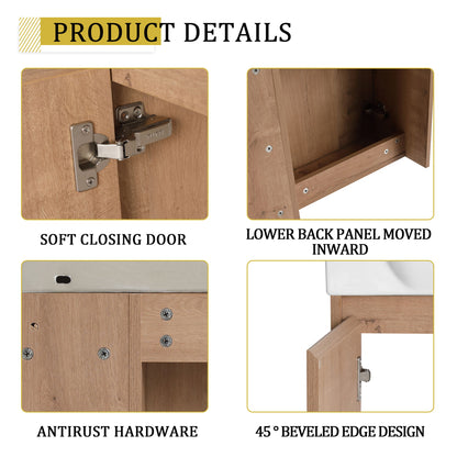 24" Wall Mounted Bathroom Vanity & Sink & Soft Close Door - Imitative Oak / White