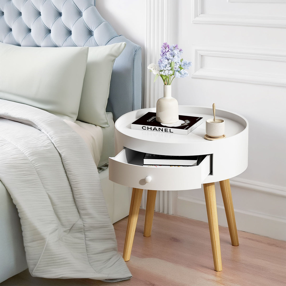 Nightstand With Storage Drawer, Bedside Table For Bedroom - White
