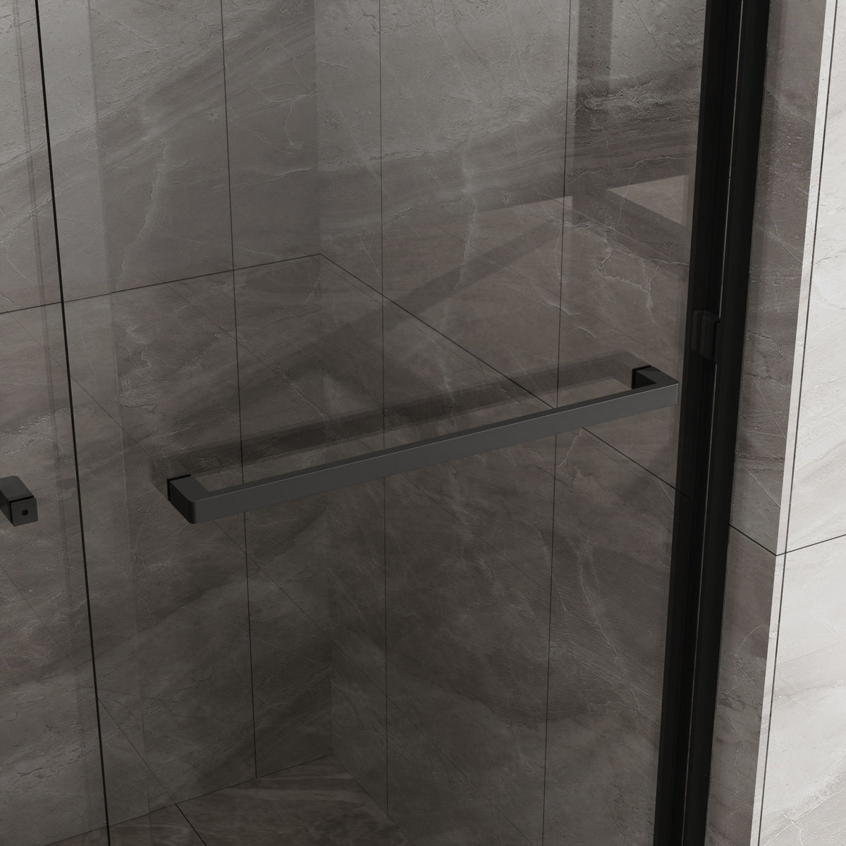 Matte Black Double Sliding Glass Shower Door With Aluminum Frame And SGCC Clear Tempered Glass - Black